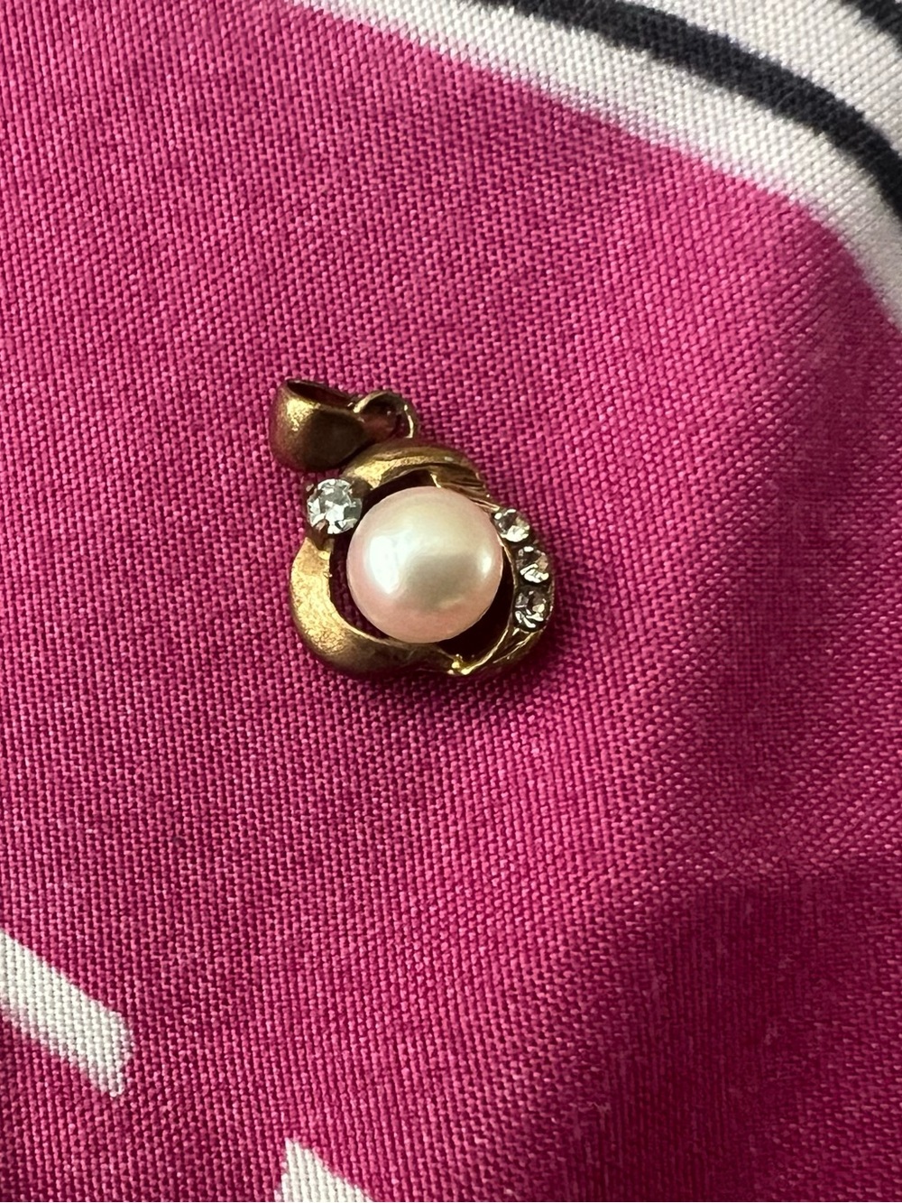 Gold Tone Faux Pearl Pendant with Crystal Accents